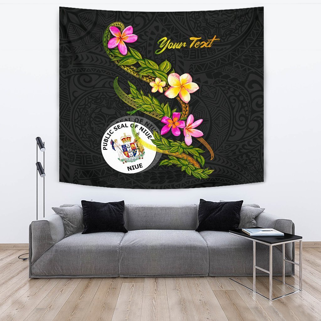 Niue Polynesian Custom Personalised Tapestry - Plumeria Tribal - Vibe Hoodie Shop