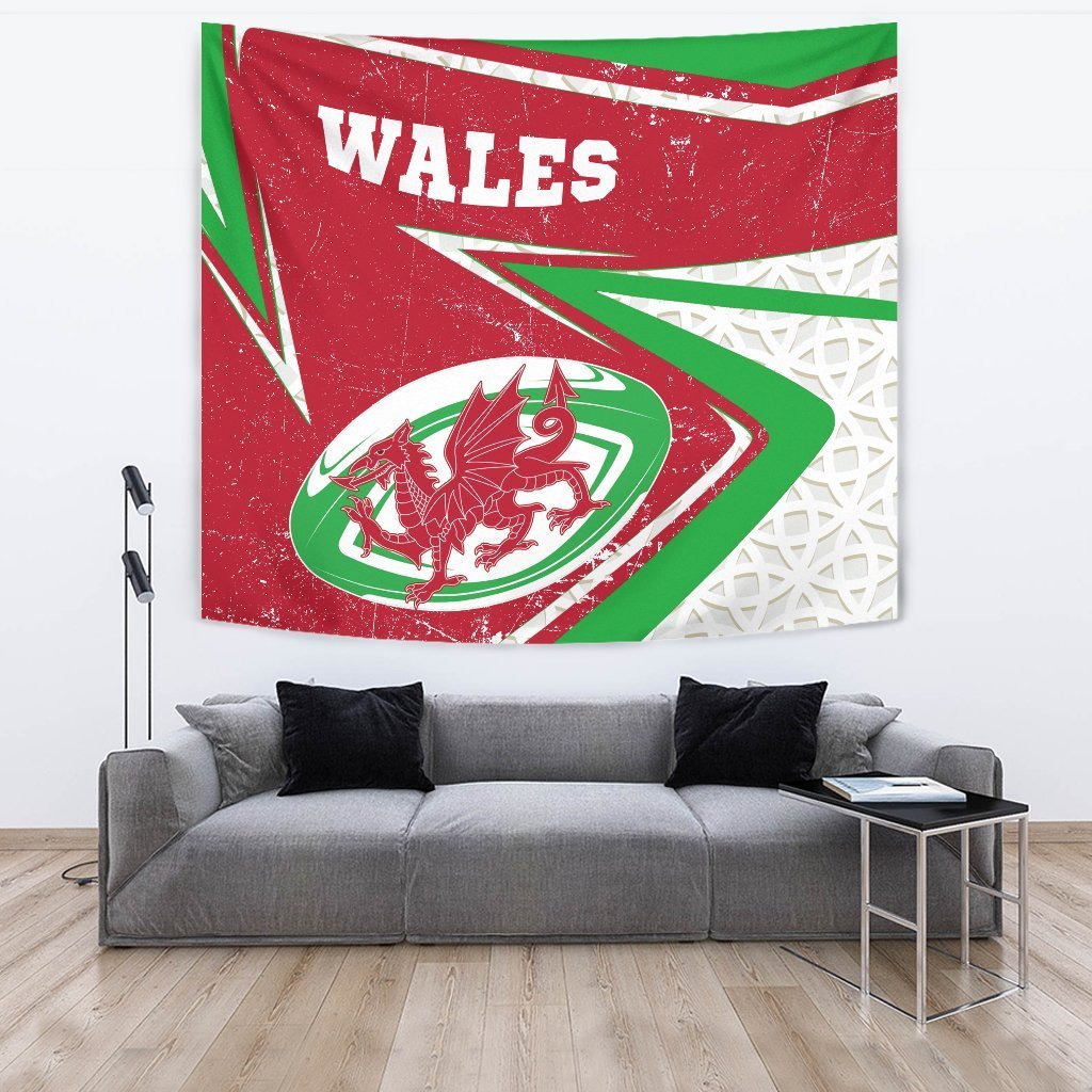 Wales Rugby Tapestry - Celtic Welsh Rugby Ball - Vibe Hoodie Shop