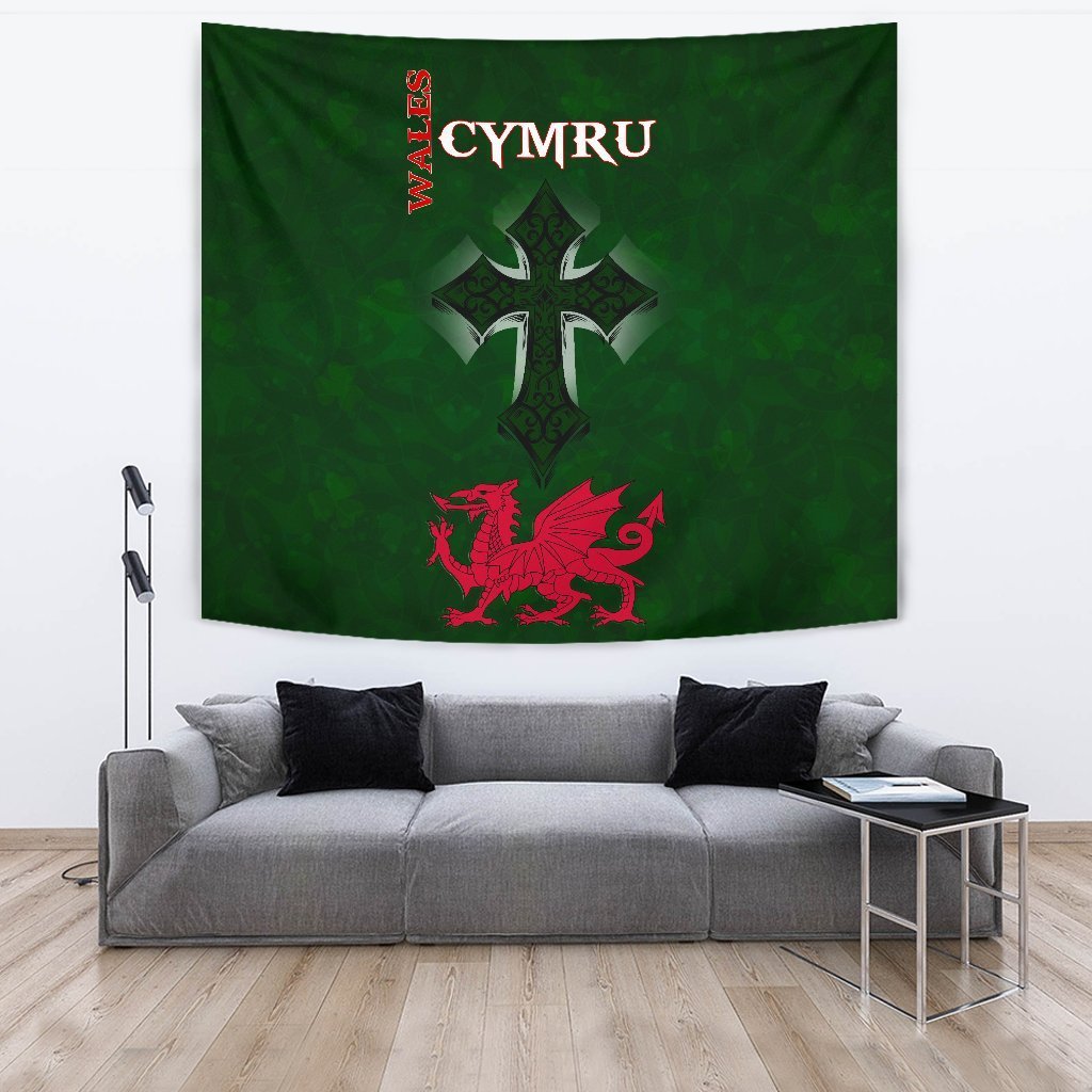 Wales Tapestry - Wales Cymru Celtic Cross - Vibe Hoodie Shop