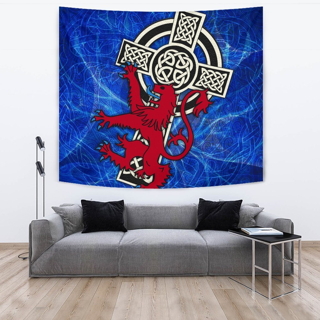 Scotland Celtic Tapestry - Celtic Cross and Rampant Skew Style - Vibe Hoodie Shop