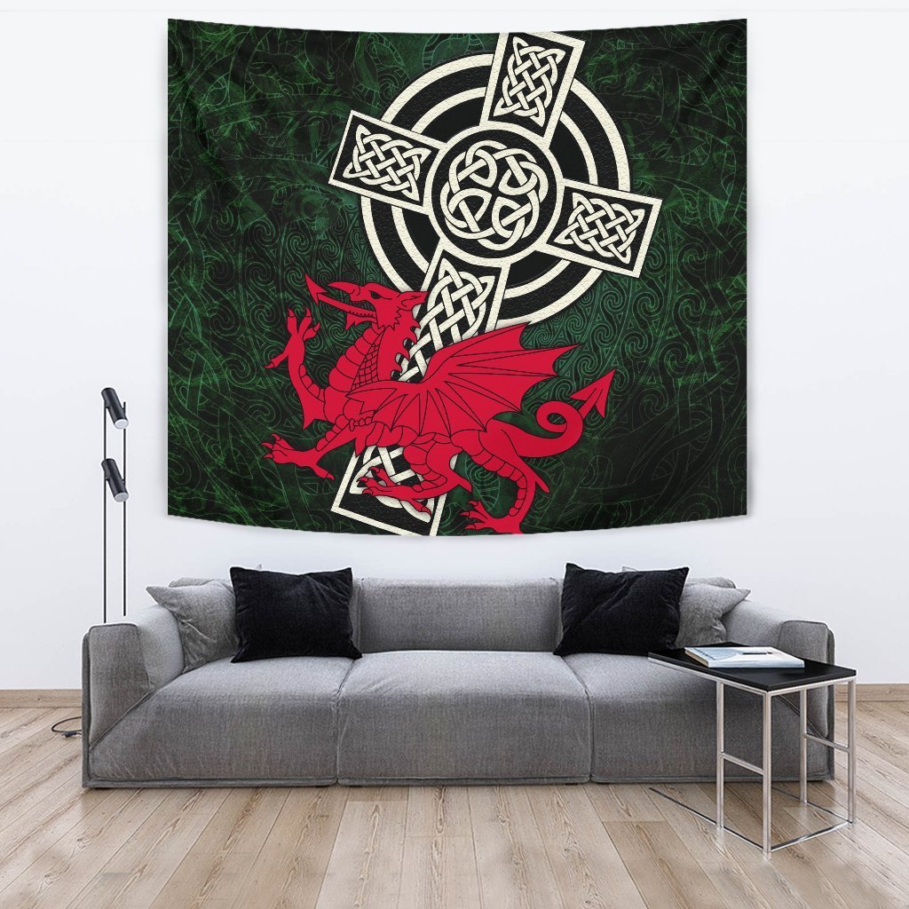 Wales Celtic Tapestry - Celtic Cross and Cymru Skew Style - Vibe Hoodie Shop