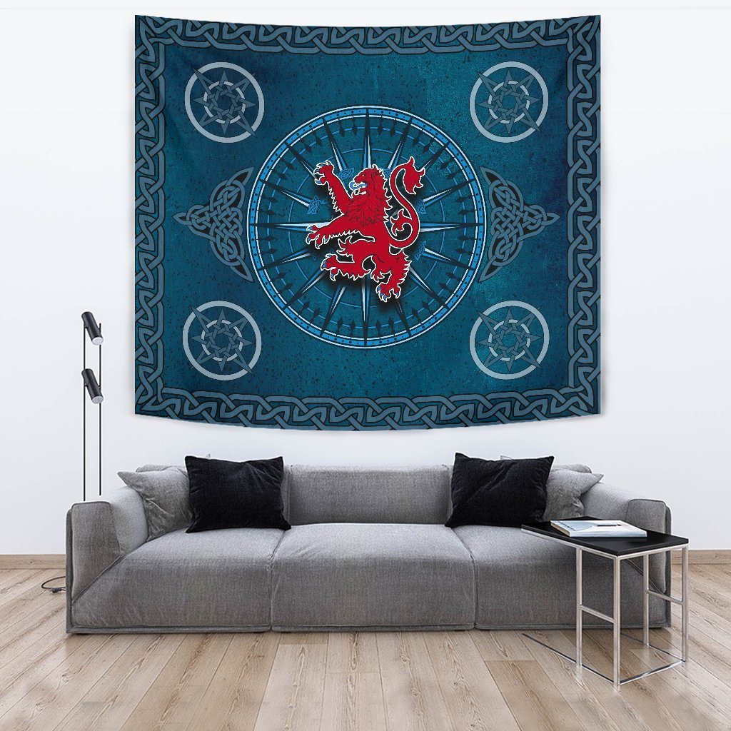 Scotland Celtic Tapestry - Celtic Compass With Scottish Lion - Vibe Hoodie Shop