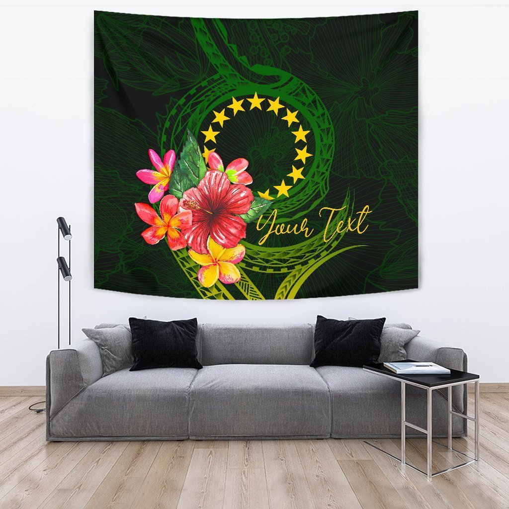 Cook Islands Polynesian Custom Personalised Tapestry - Floral With Seal Flag Color - Vibe Hoodie Shop