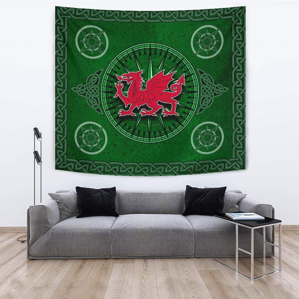 Wales Celtic Tapestry - Celtic Compass With Welsh Dragon - Vibe Hoodie Shop