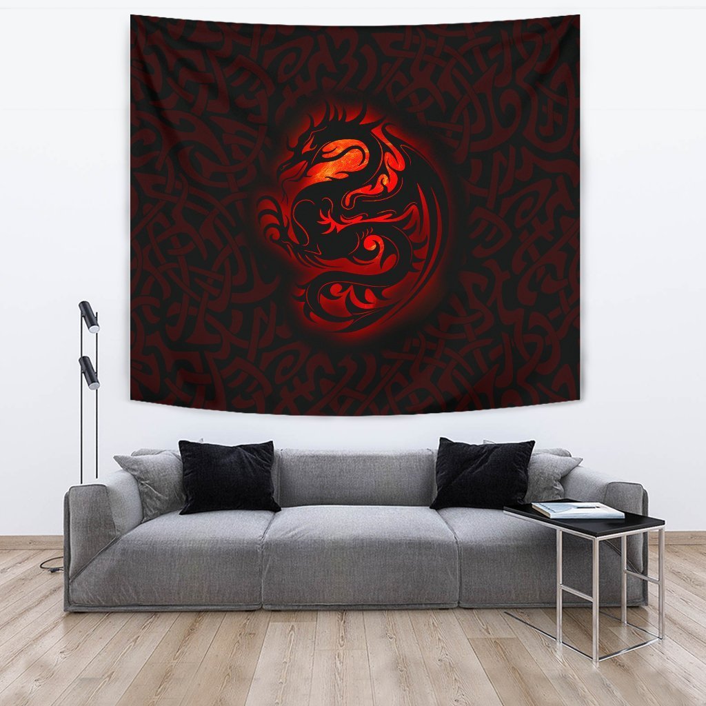 Wales Celtic Tapestry - Fury Celtic Dragon With Knot - Vibe Hoodie Shop