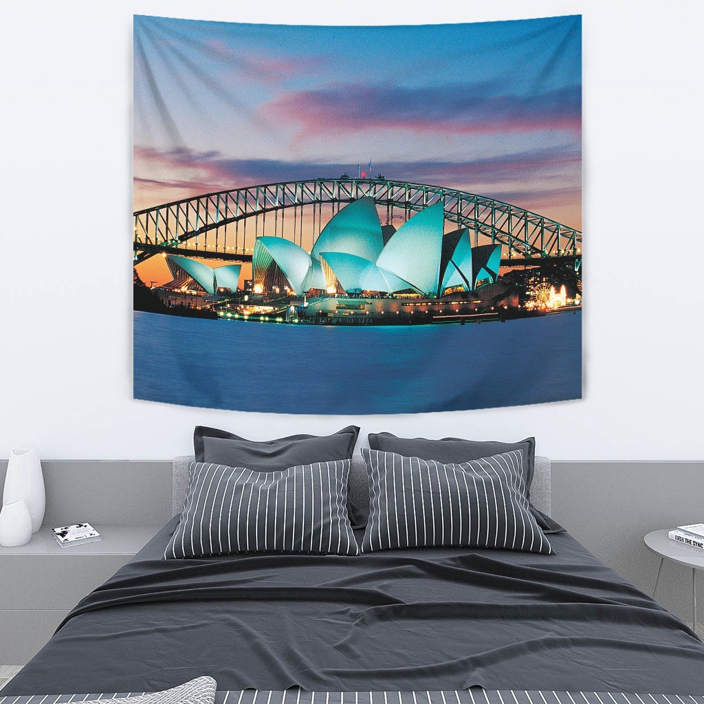 Tapestry - Sydney Opera Tapestries Sunset Landscape - Vibe Hoodie Shop