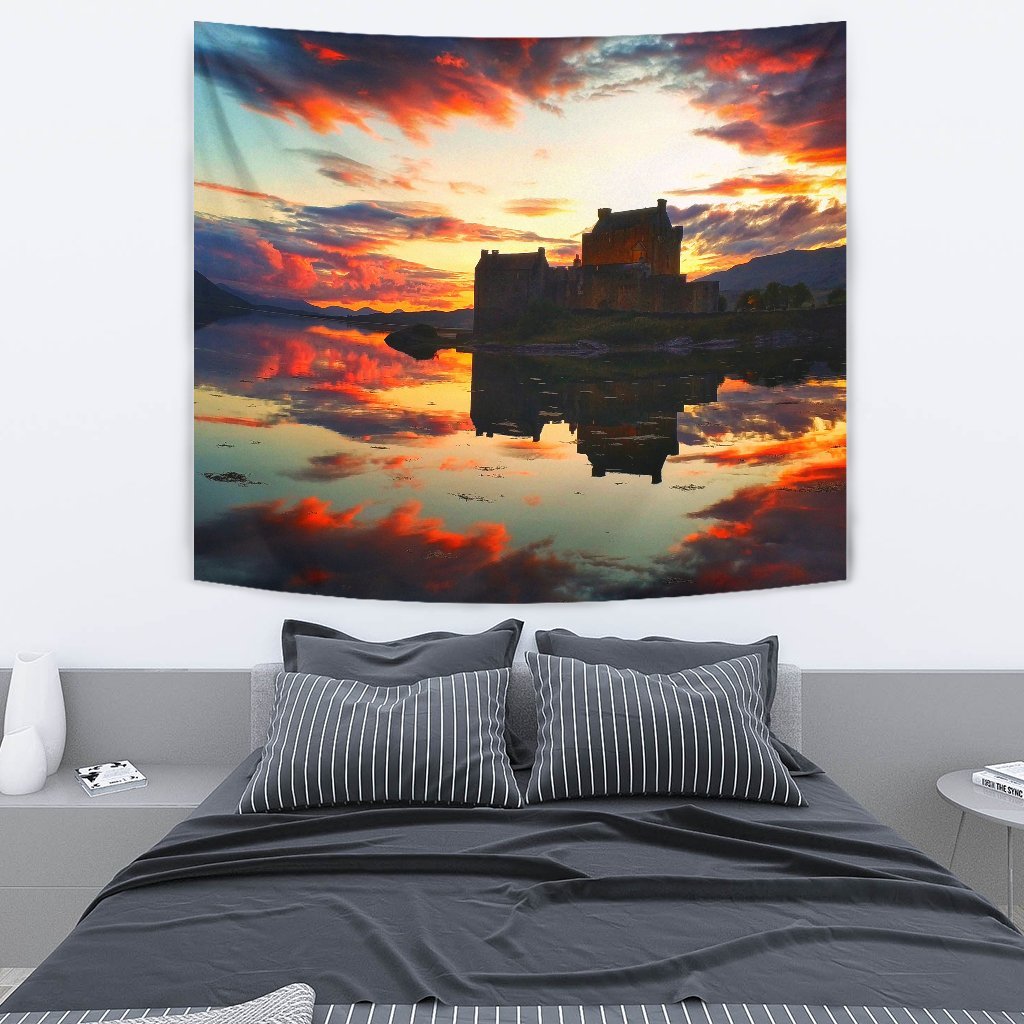 Scotland - Eilean Castle At Sunset Tapestry - Vibe Hoodie Shop