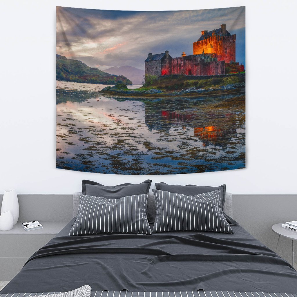 Scotland Sunset Sky Eilean Donan Castle Tapestry - Vibe Hoodie Shop