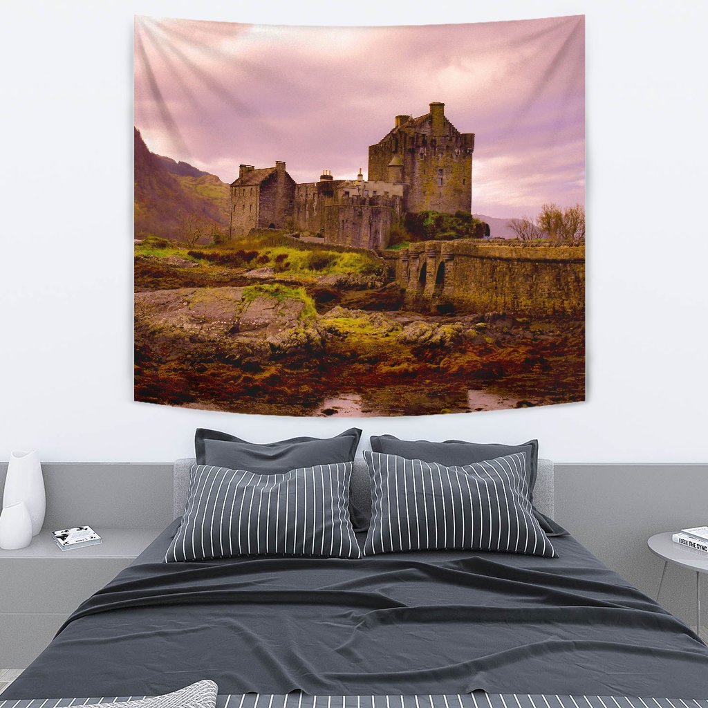 Scotland Eilean Donan Castle Pink Sky Tapestry - Vibe Hoodie Shop