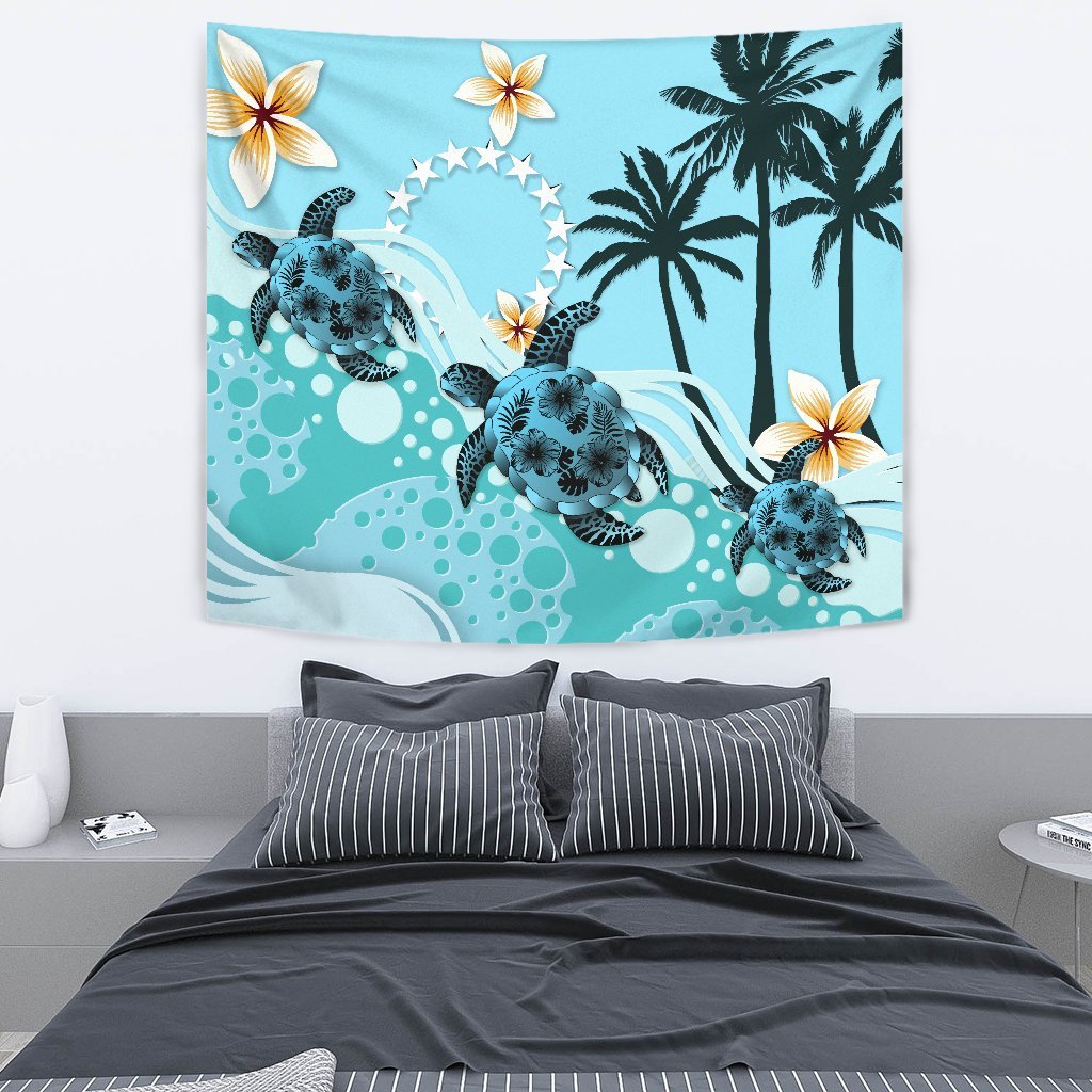 Cook Islands Tapestry - Blue Turtle Hibiscus - Vibe Hoodie Shop