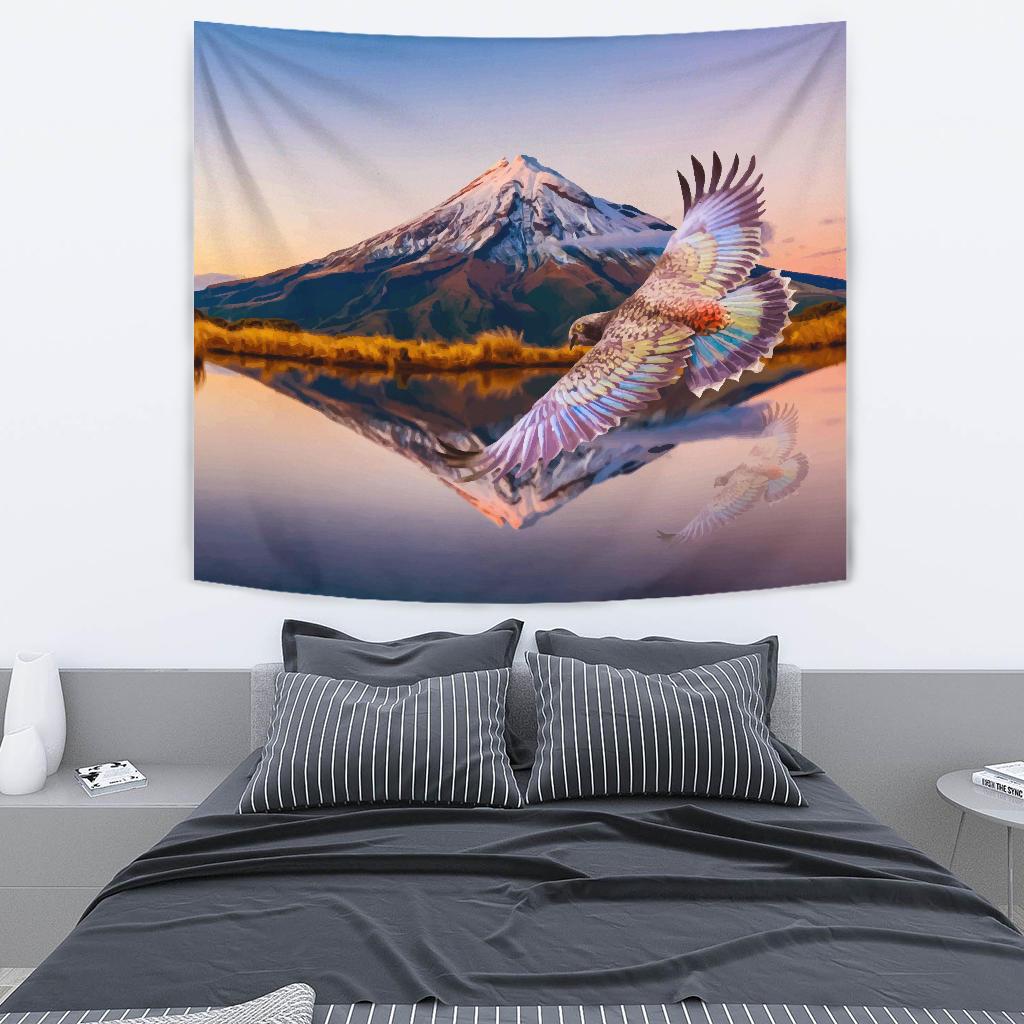 New Zealand Kea Bird Mount Taranaki Tapestry - Vibe Hoodie Shop