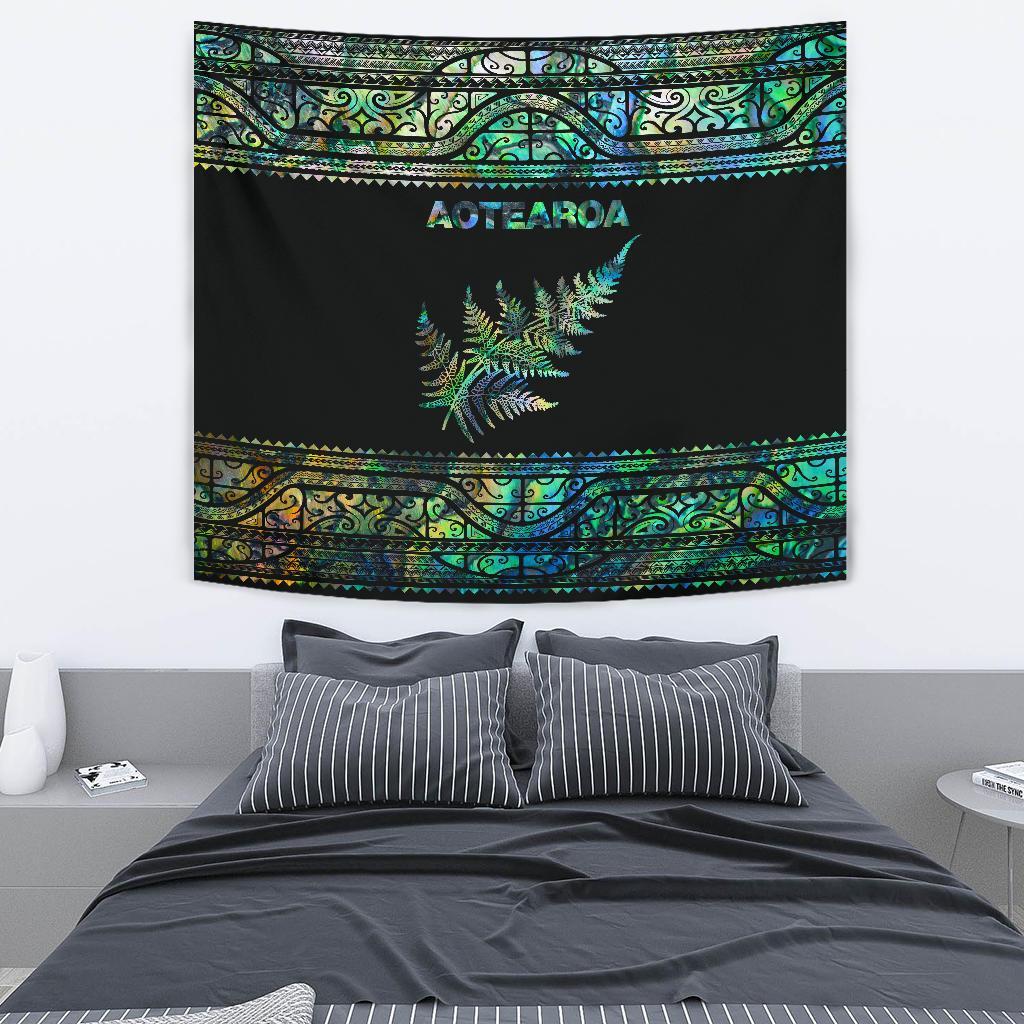 Aotearoa New Zealand Maori Tapestry Silver Fern - Paua Shell - Vibe Hoodie Shop