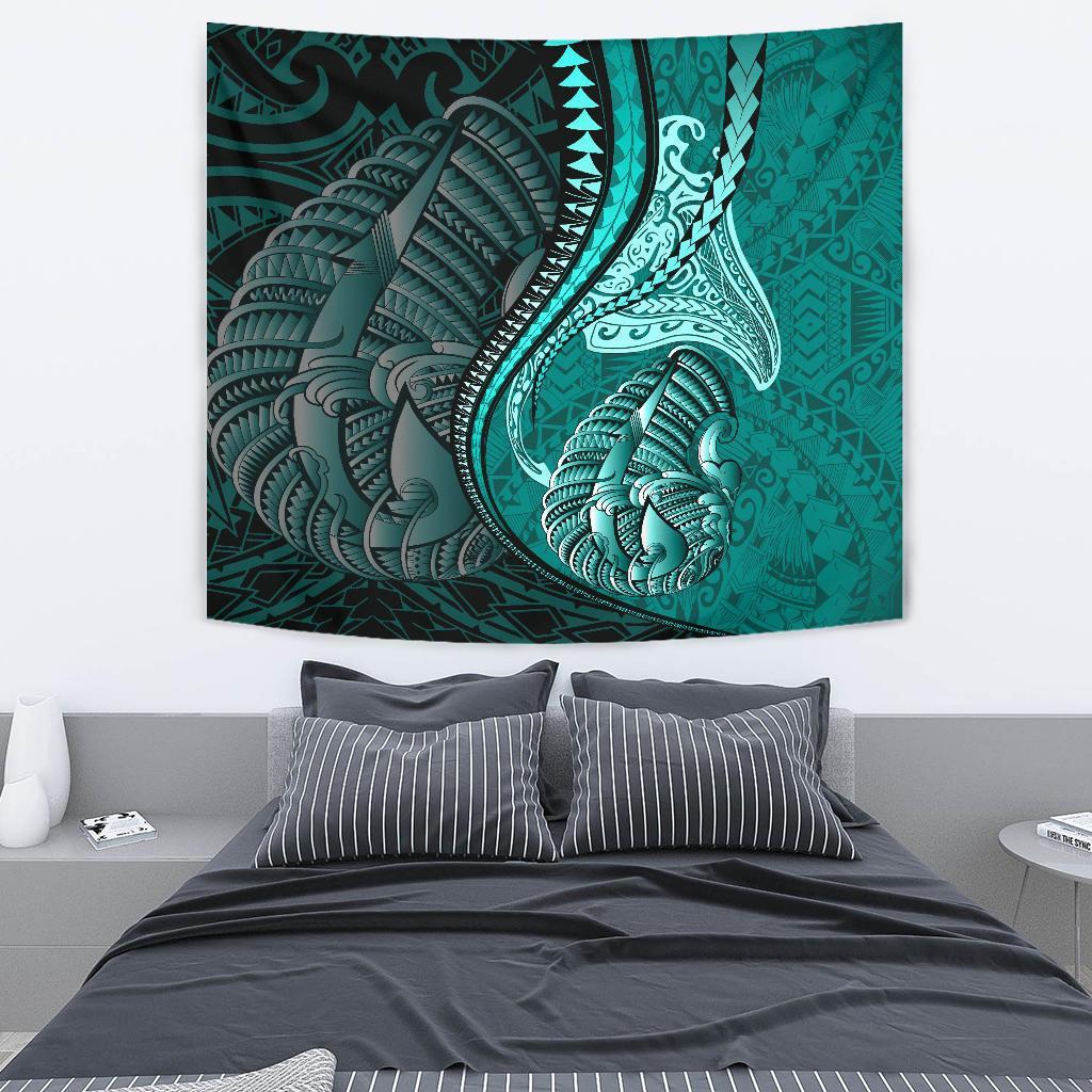 Fish Hook Polynesian Tapestry Manta Polynesian Turquoise - Vibe Hoodie Shop