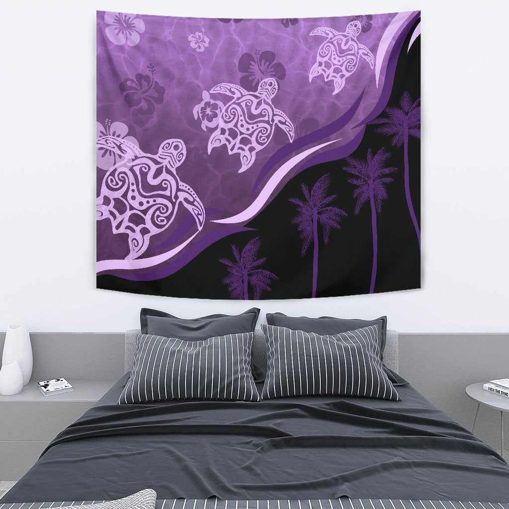 Purple Turtle Hibiscus Tapestry - Vibe Hoodie Shop