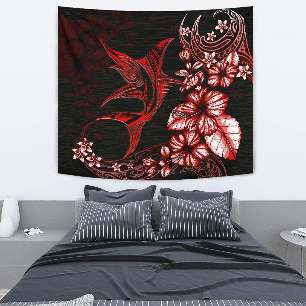 Marlin Polynesian Tapestry Hibiscus Polynesian Red - Vibe Hoodie Shop