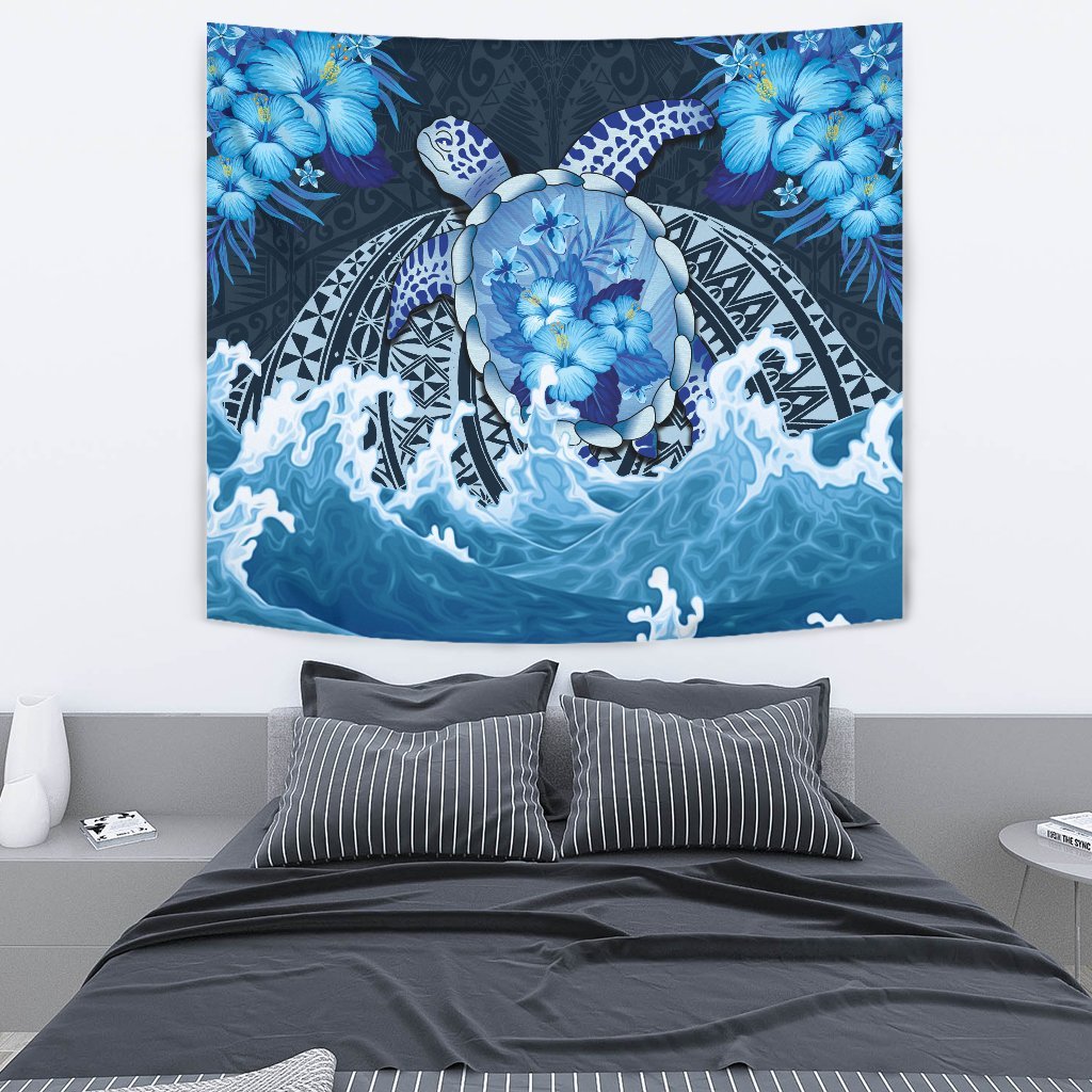 Polynesian Turtle Hibiscus The Blue Sea Tapestry - Vibe Hoodie Shop