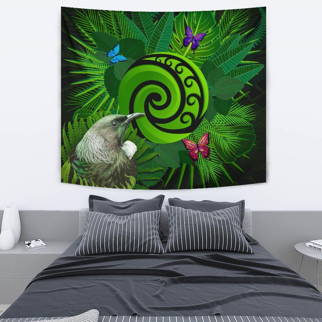 New Zealand Tapestry Koru Fern Mix Tui Bird - Tropical Floral - Vibe Hoodie Shop