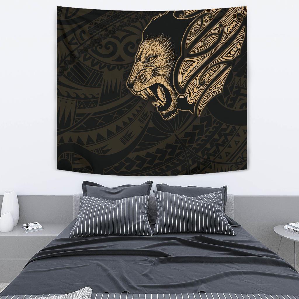 New Zealand Tapestry Maori Lion Tattoo - Gold - Vibe Hoodie Shop