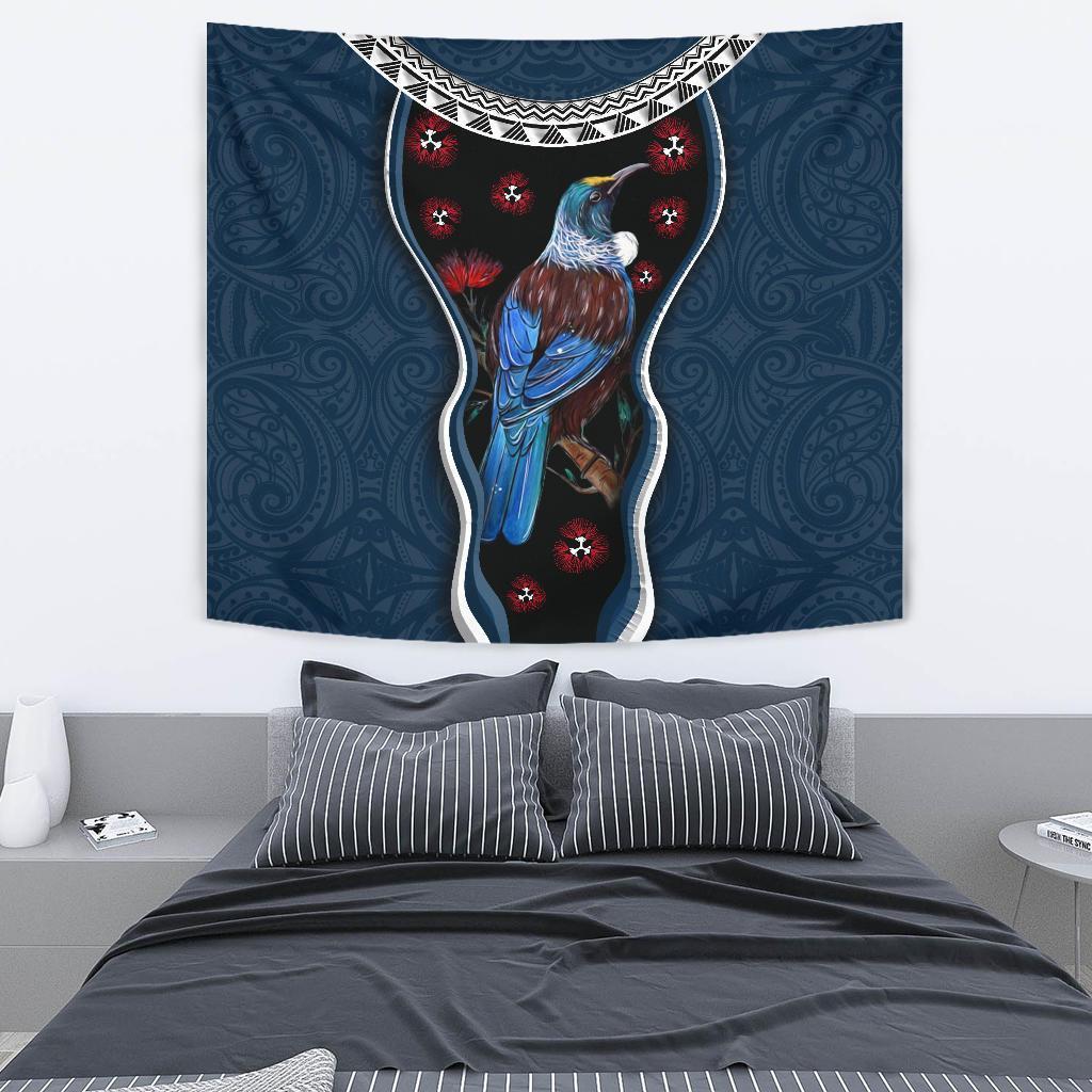 New Zealand Tui Bird Tapestry, Pohutukawa - Navy - Vibe Hoodie Shop