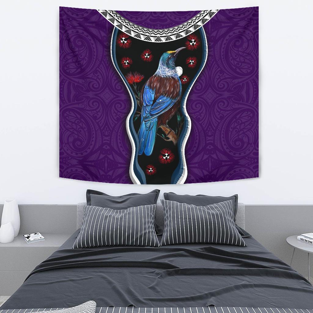 New Zealand Tui Bird Tapestry, Pohutukawa - Purple - Vibe Hoodie Shop