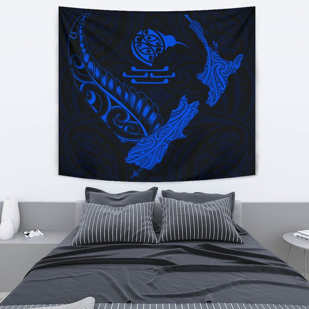 New Zealand Heart Tapestry - Map Kiwi mix Silver Fern Blue - Vibe Hoodie Shop