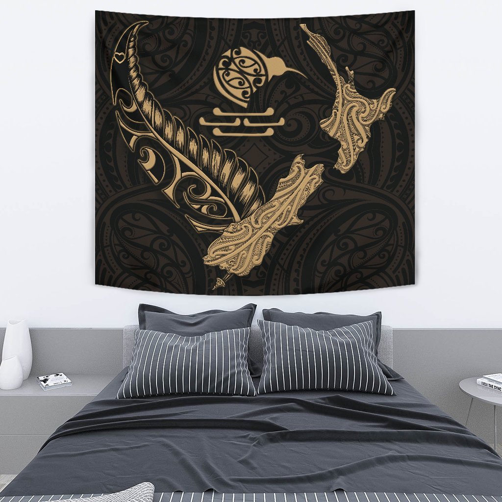 New Zealand Heart Tapestry - Map Kiwi mix Silver Fern Gold - Vibe Hoodie Shop