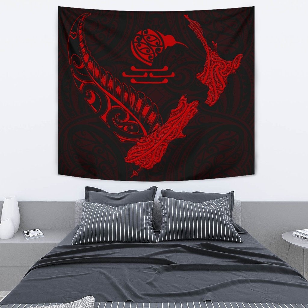 New Zealand Heart Tapestry - Map Kiwi mix Silver Fern Red - Vibe Hoodie Shop