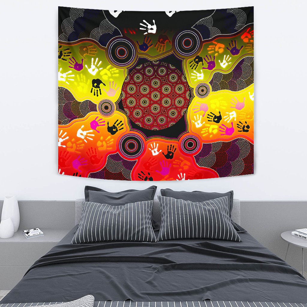 Aboriginal Tapestry - Indigenous Circle Dot Painting Hand Art - Vibe Hoodie Shop