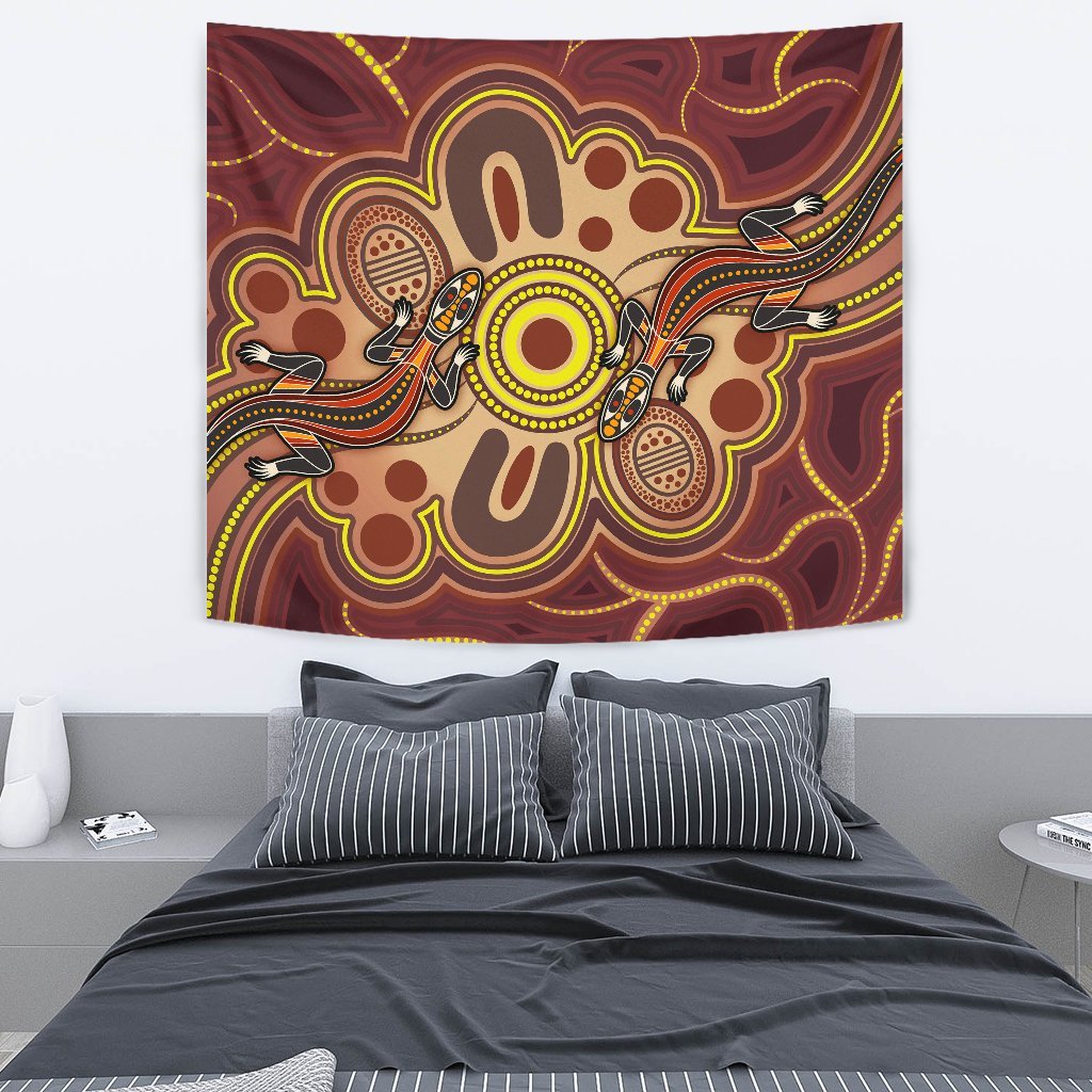 Aboriginal Tapestry - Indigenous Lizard Dot Painting Art - Vibe Hoodie Shop