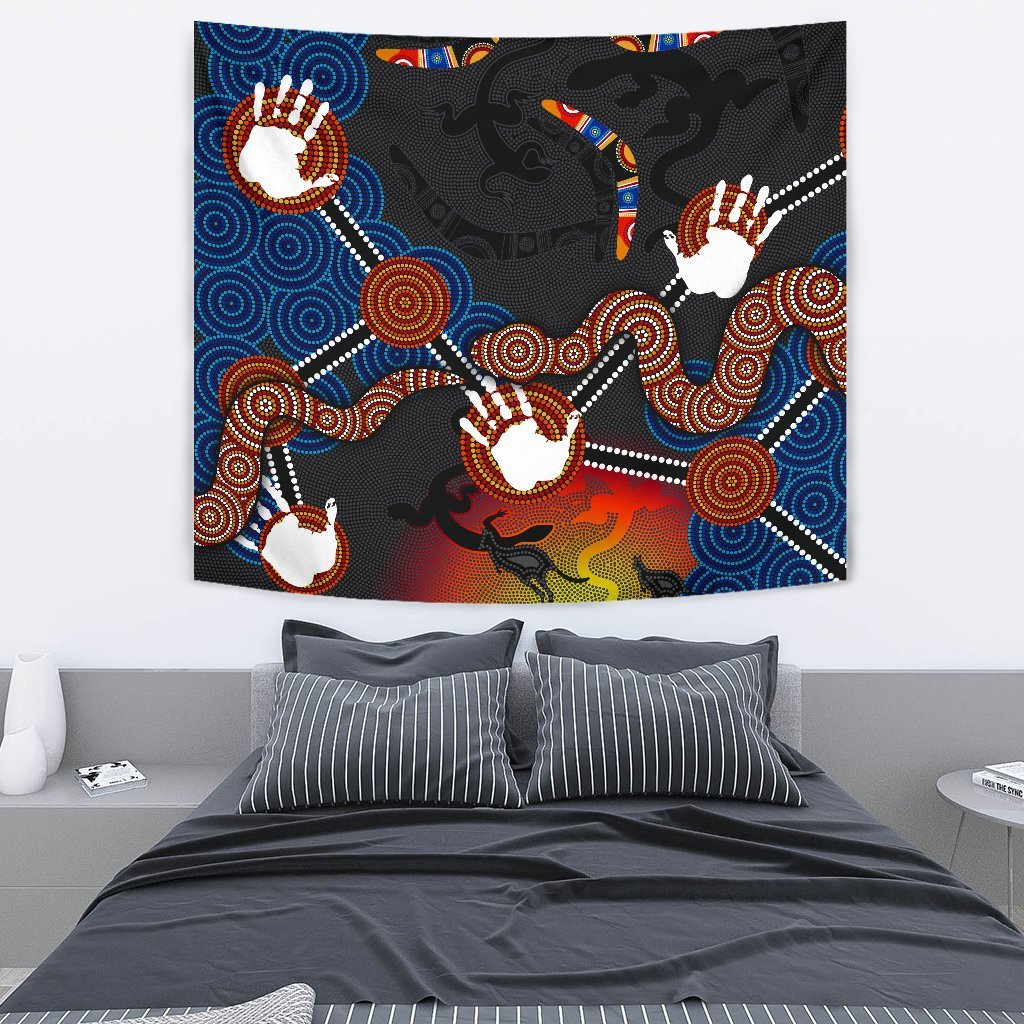 Aboriginal Tapestry - Australian Boomerang and Snake Indigenous Art - Vibe Hoodie Shop