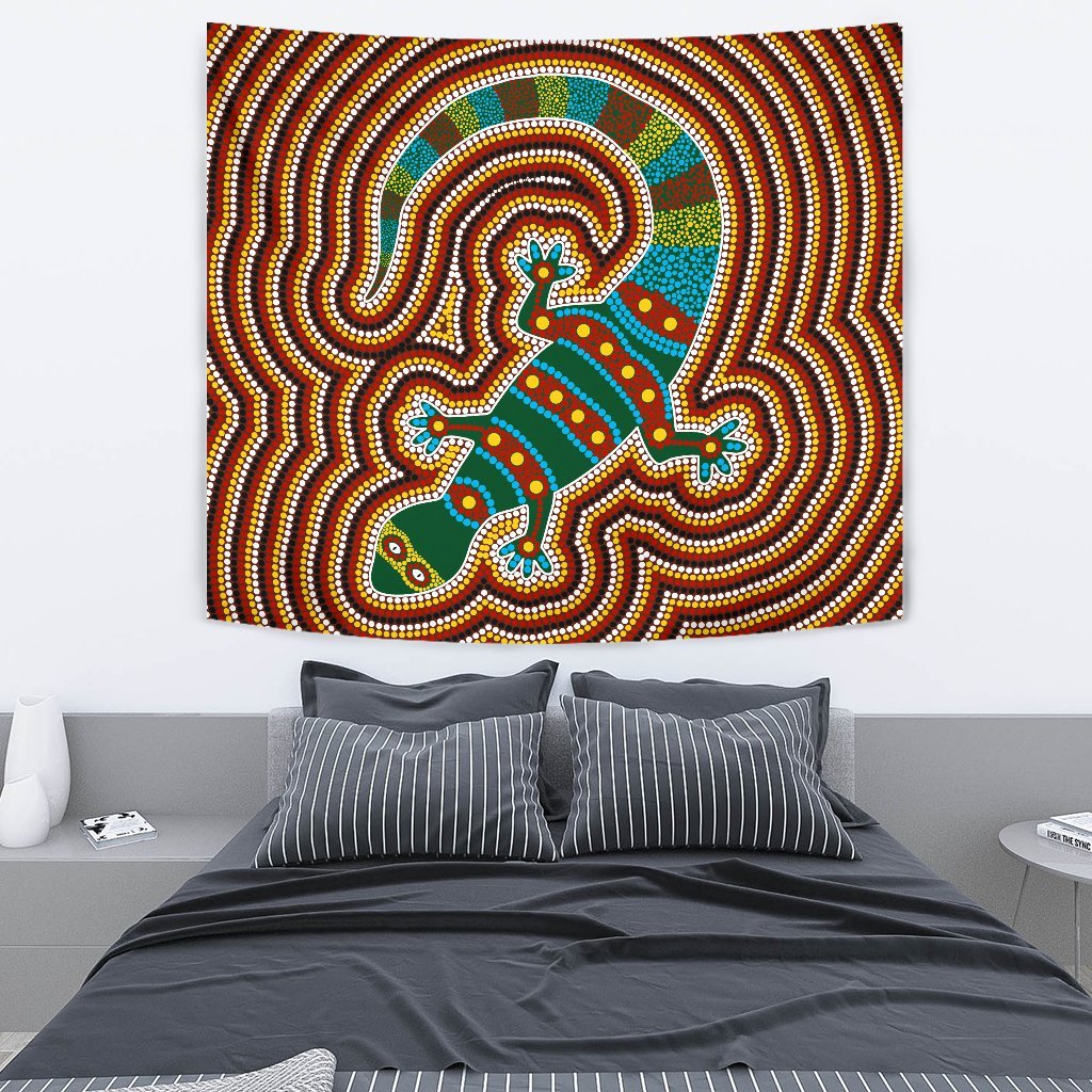 Aboriginal Tapestry - Lizard Dot Painting Patterns - Vibe Hoodie Shop