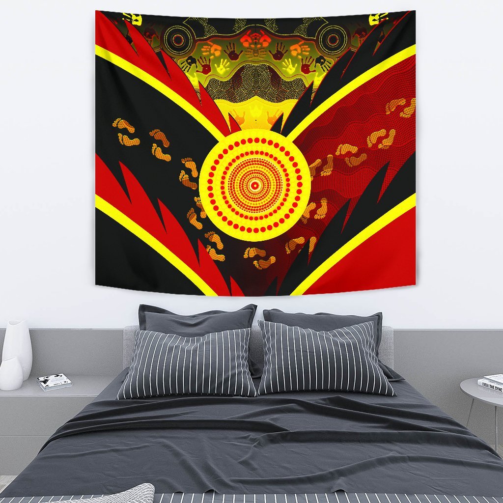 Aboriginal Tapestry - Indigenous Flag With Footprint Hand Art - Vibe Hoodie Shop