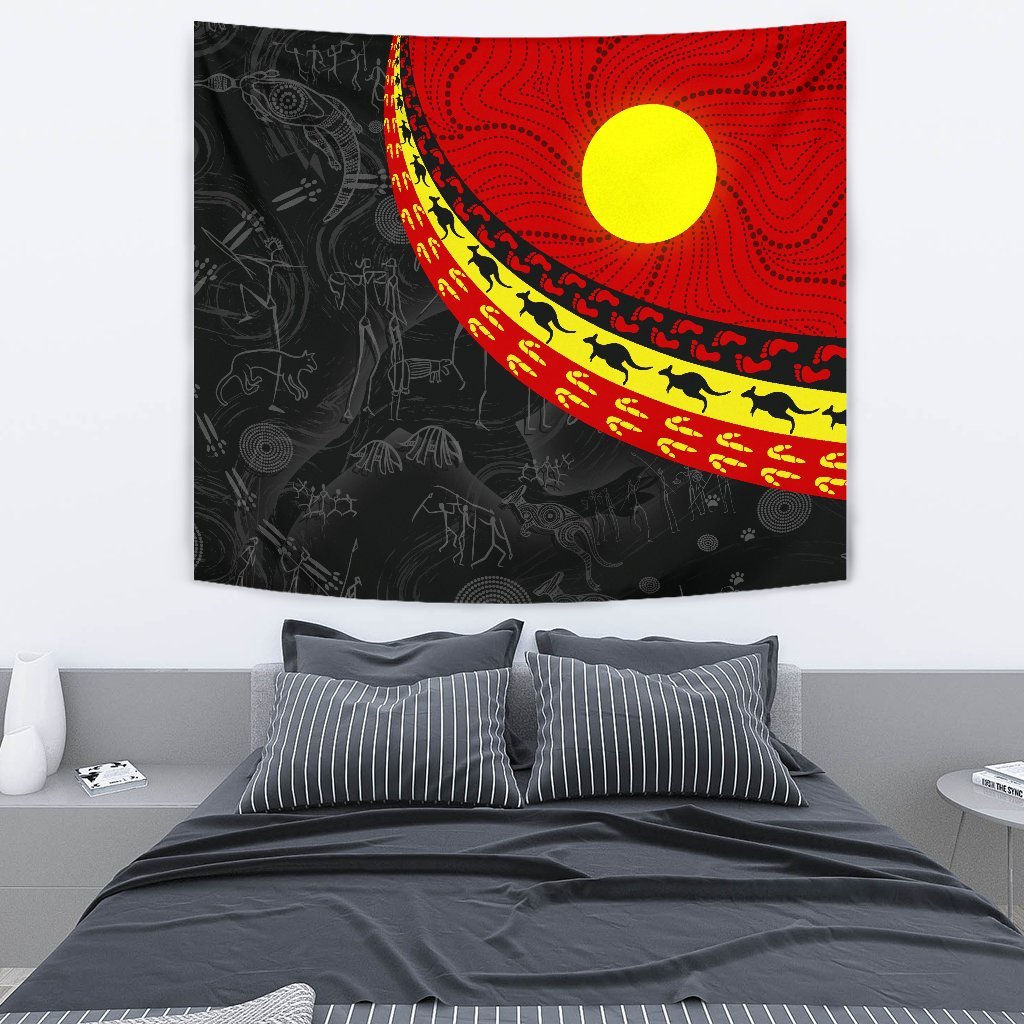 Aboriginal Tapestry - Indigenous Flag Circle Dot Painting - Vibe Hoodie Shop