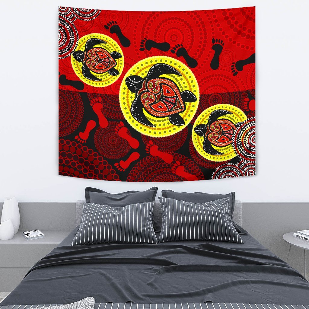 Aboriginal Tapestry - Turtle Footprint Circle Dot Painting - Vibe Hoodie Shop