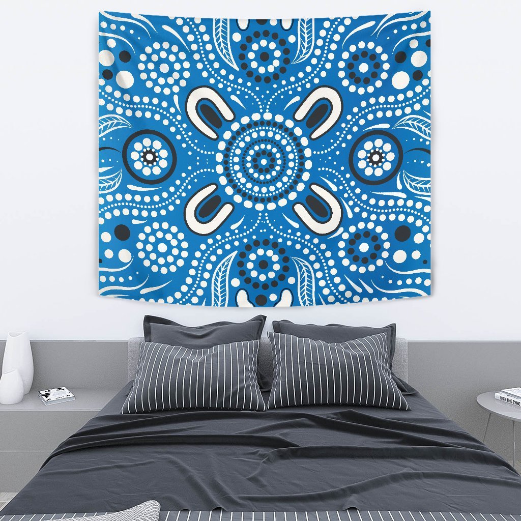 Aboriginal Tapestry, Indigenous Circle Dot Painting Blue Color - Vibe Hoodie Shop