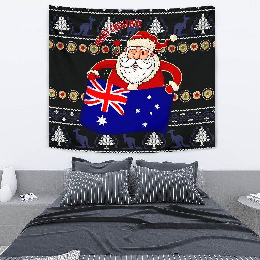 Christmas Tapestry - Australia Santa Claus Hold The Flag (Black) - Vibe Hoodie Shop