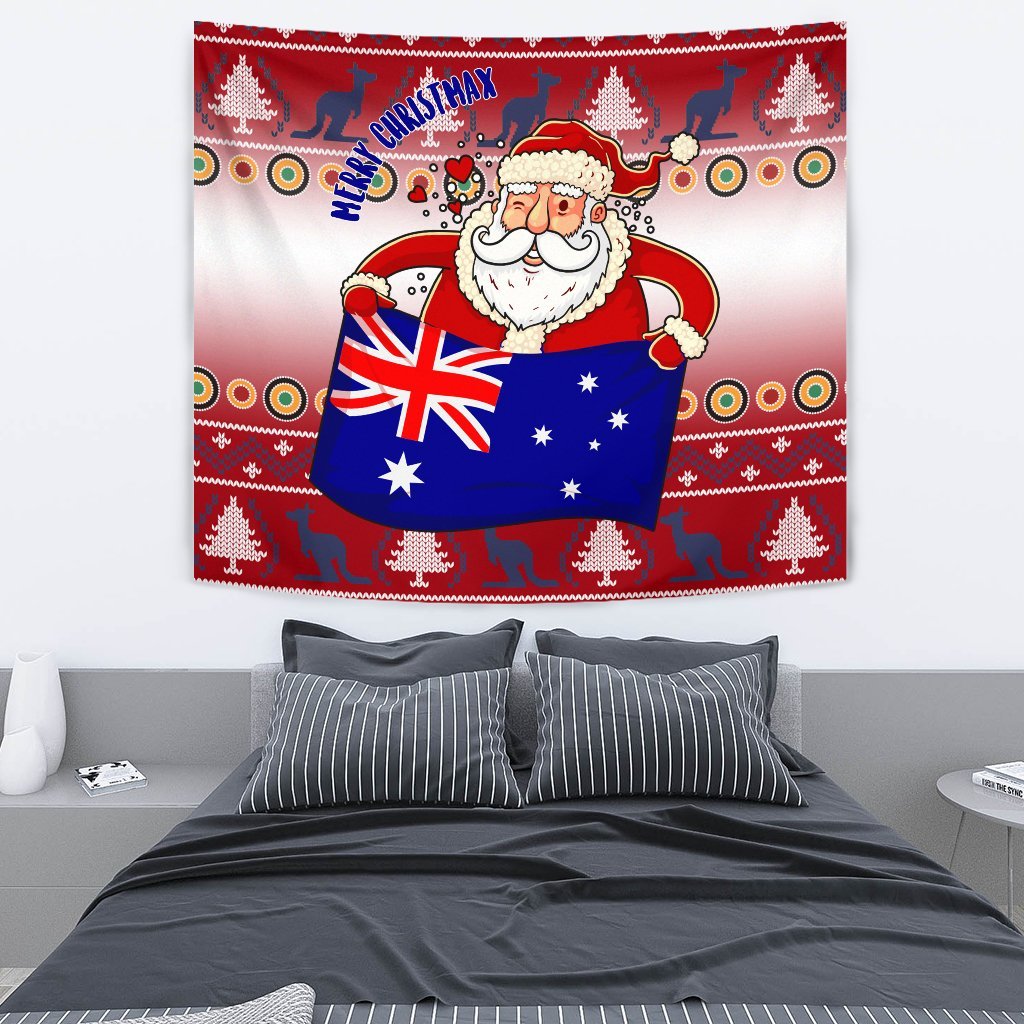 Christmas Tapestry - Australia Santa Claus Hold The Flag (Red) - Vibe Hoodie Shop