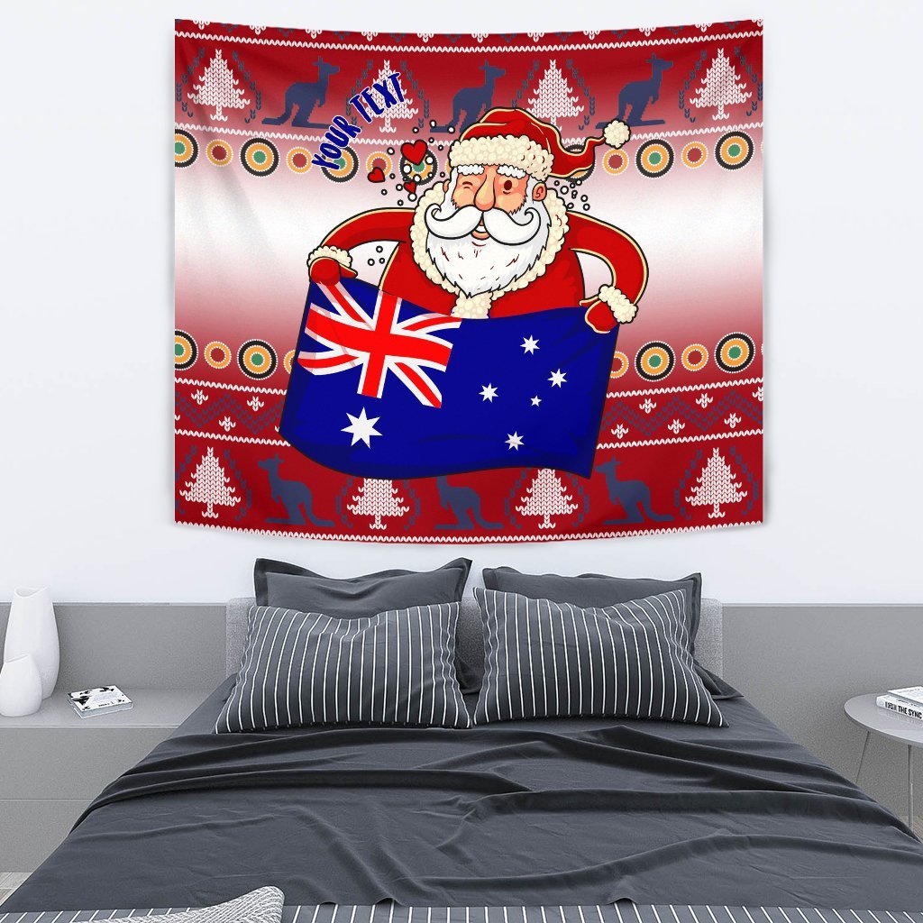 Christmas Personalised Tapestry - Australia Santa Claus Hold The Flag (Red) - Vibe Hoodie Shop