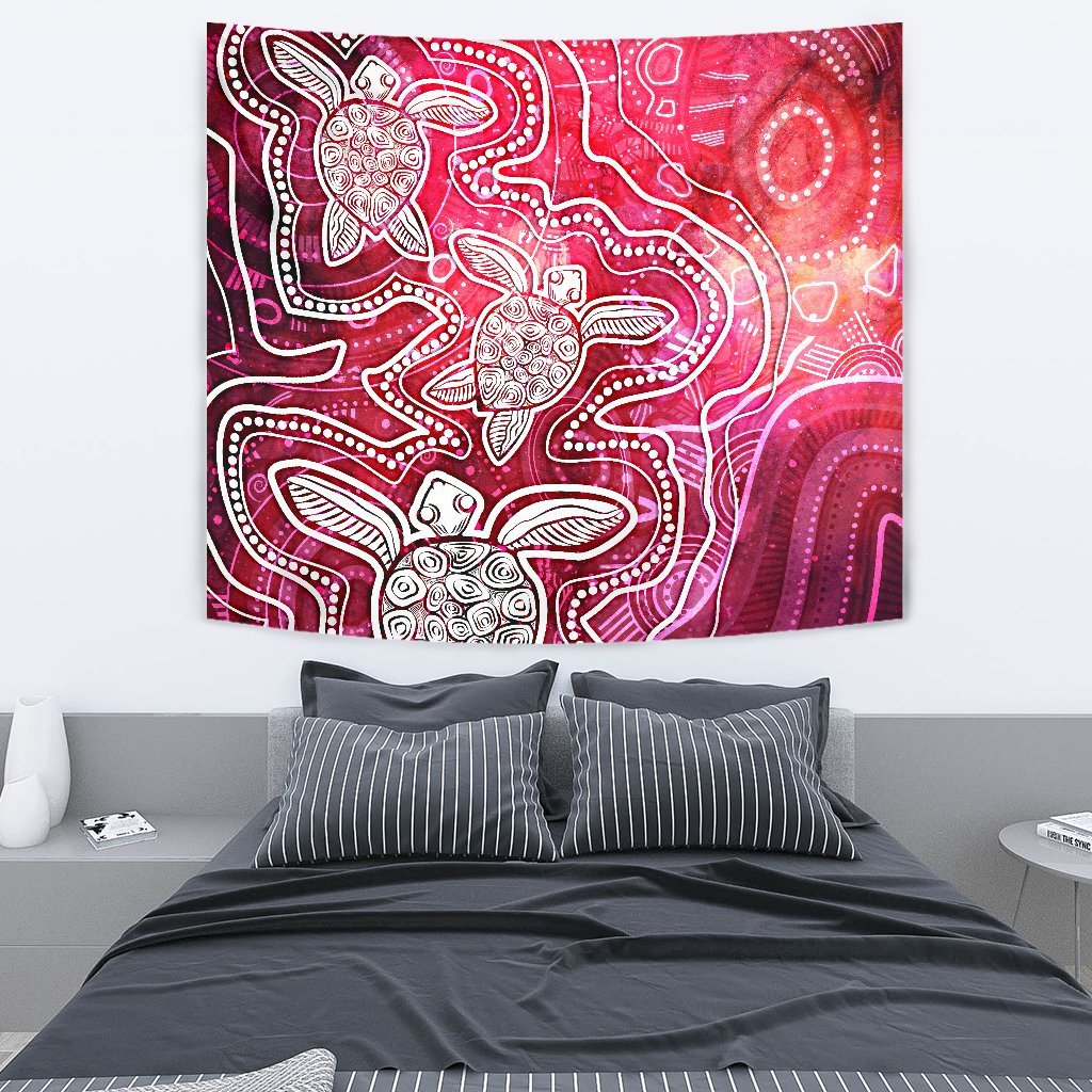 Aboriginal Tapestry - Sea Turtle With Indigenous Patterns (Pink) - Vibe Hoodie Shop