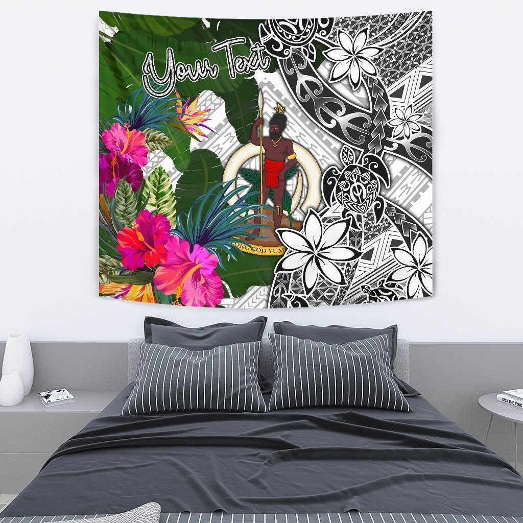 Vanuatu Custom Personalised Tapestry White - Turtle Plumeria Banana Leaf - Vibe Hoodie Shop