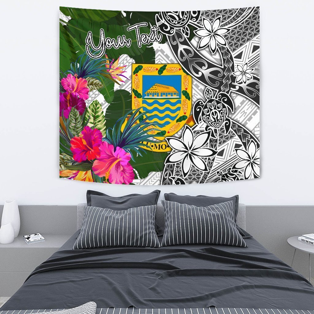 Tuvalu Custom Personalised Tapestry White - Turtle Plumeria Banana Leaf - Vibe Hoodie Shop