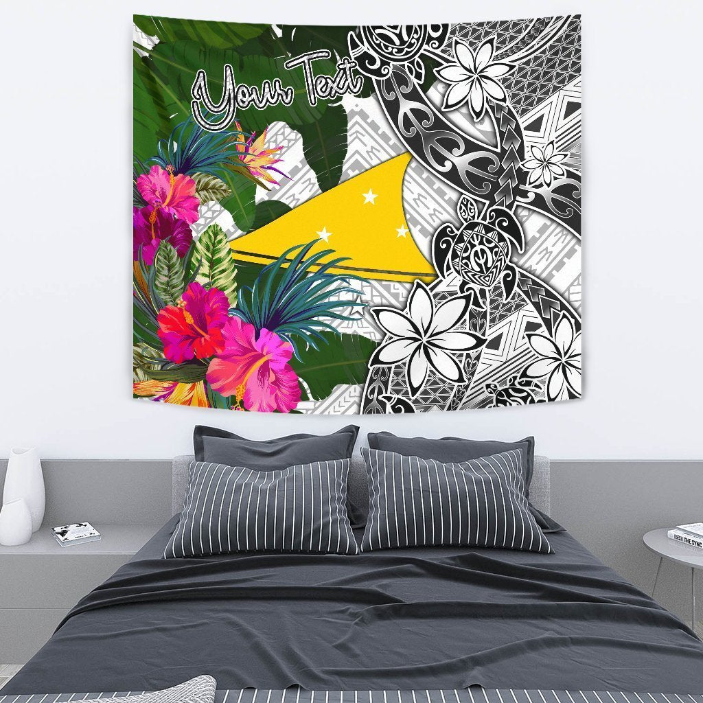 Tokelau Custom Personalised Tapestry White - Turtle Plumeria Banana Leaf - Vibe Hoodie Shop