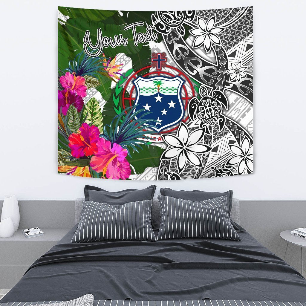 Samoa Custom Personalised Tapestry White - Turtle Plumeria Banana Leaf - Vibe Hoodie Shop