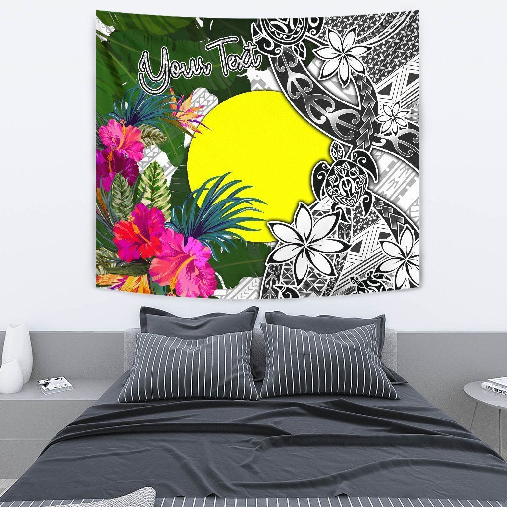 Palau Custom Personalised Tapestry White - Turtle Plumeria Banana Leaf - Vibe Hoodie Shop