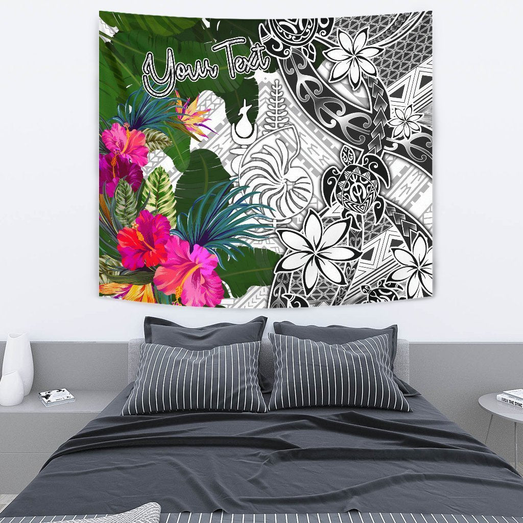 New Caledonia Custom Personalised Tapestry White - Turtle Plumeria Banana Leaf - Vibe Hoodie Shop