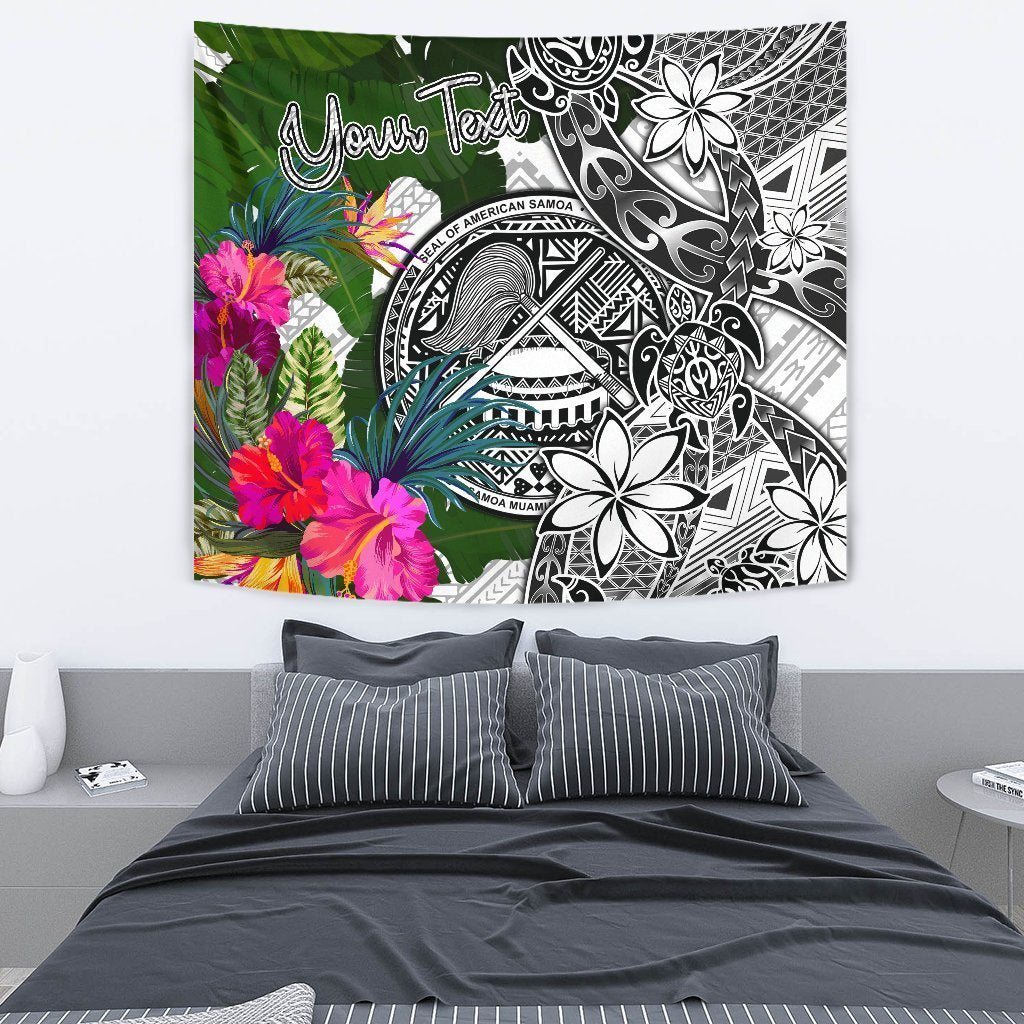 American Samoa Custom Personalised Tapestry White - Turtle Plumeria Banana Leaf - Vibe Hoodie Shop