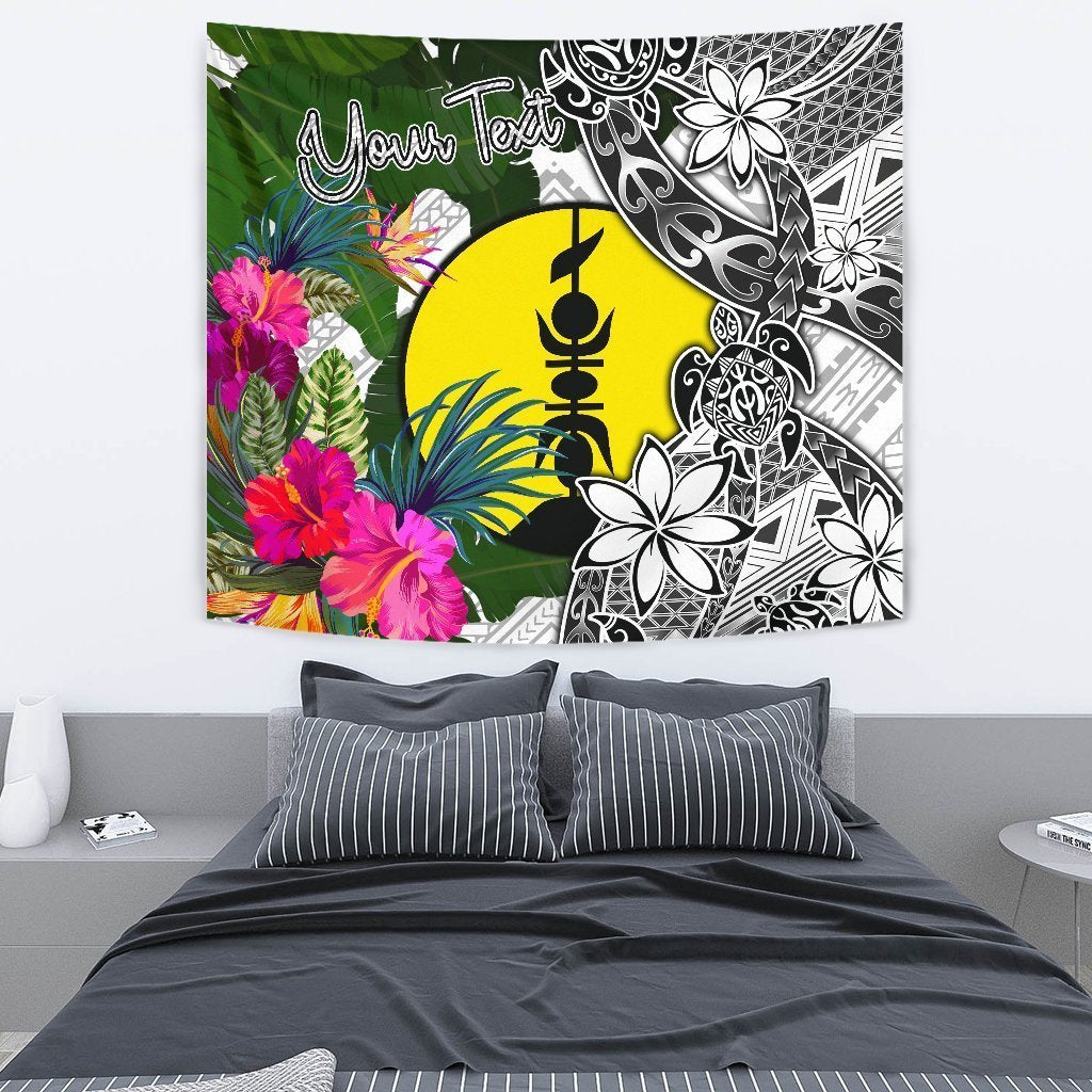 New Caledonia Custom Personalised Tapestry White - Turtle Plumeria Banana Leaf - Vibe Hoodie Shop