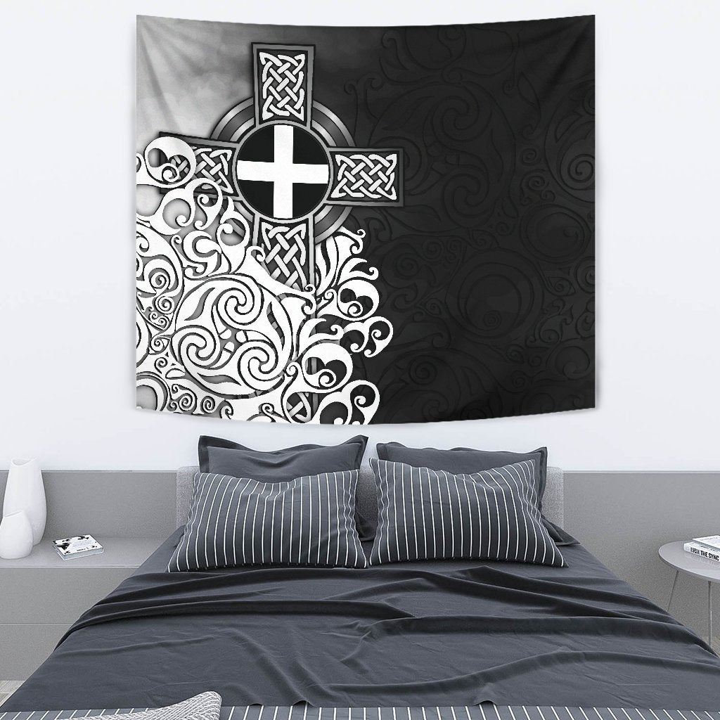 Cornwall Tapestry - Cornish Flag With Celtic Cross - Vibe Hoodie Shop