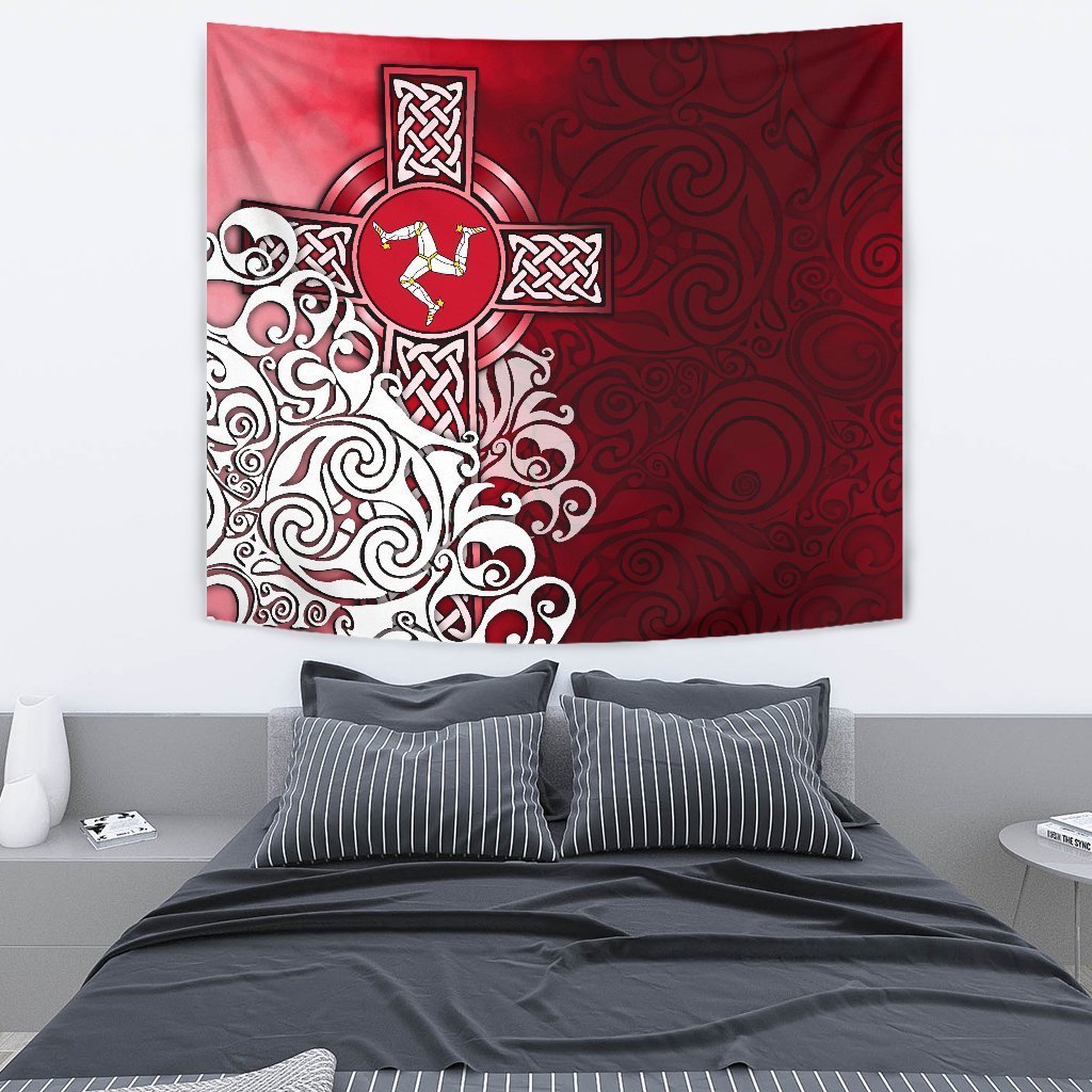 Celtic Tapestry - Isle Of Man Flag With Celtic Cross - Vibe Hoodie Shop