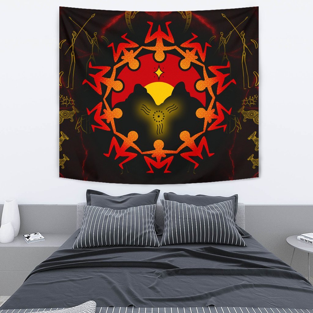 Aboriginal Tapestry - Australia Map and Indigenous Flag - Vibe Hoodie Shop